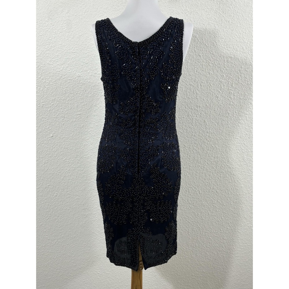 Vintage Stenay Dress Womens Medium Navy Blue Beaded Sleeveless V Neck Cocktail - Picture 4 of 9